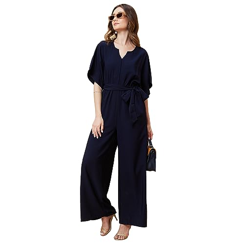 Image of Globus Women Navy Solid Boiler Jumpsuit-3638099005