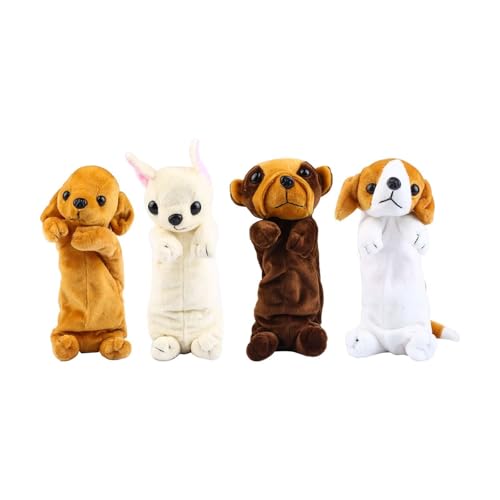 SiaBiced 4x Estojos de Lápis de Pelúcia em Formato de Cachorro, Bolsas de Cosméticos, Acessórios de Papelaria, Porta-Canetas, Bolsas de Lápis de Animais para, Marrom