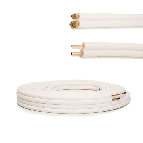 Idoneo Linea Kältemittelleitung 1/4' + 3/8' 1-25m Doppelt vorisoliert Kupferrohr Rolle Kupferrohre Kühlsysteme 9000/12000 Kälterohr Klimaleitung Flexibel (ohne Bördelung, 5m)