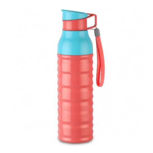 Image of CELLO Puro Steel-X Delta 900 PU Insulated Water Bottle for Office 705 ml Pink | Wide Mouth Easy to Carry with Strap Leak Proof Flip Top Lid Inner Steel Water Bottle for School Kids, College & Travel