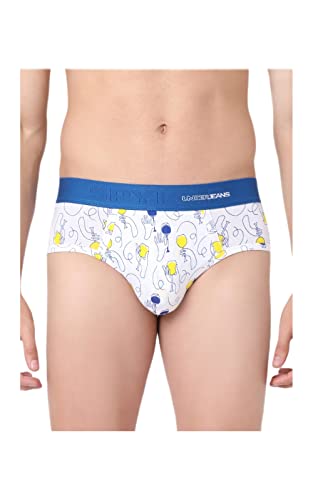 Image of Underjeans Men's Cotton Blend Briefs (UJNPBS051WHITEDKBLUE)