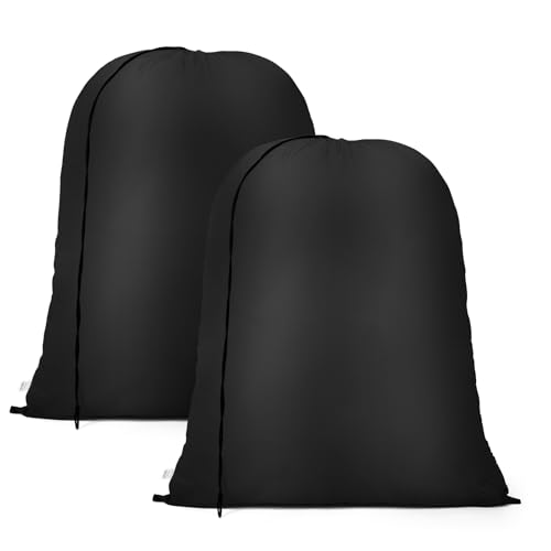 OTraki 20 x 24 inch Laundry Bag 2 Pack Travel Laundry Bags Medium Washable Dirty Clothes Bag Organizer with Drawstring Closure for Camp Fit Laundry Hamper Drying Do Not Exceed 176℉ Black
