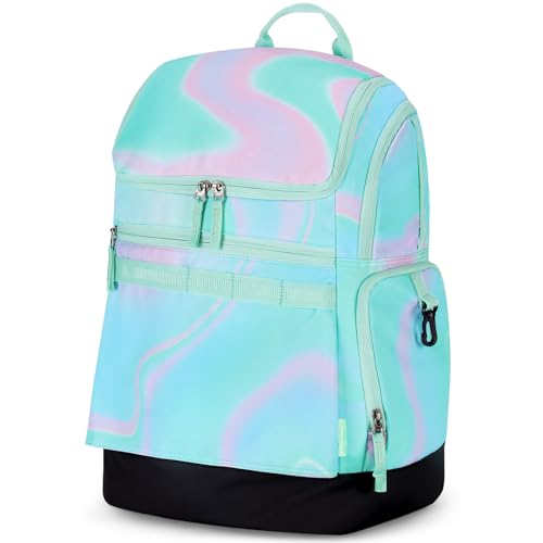Choco Mocha Swim Bag for Kids Swim Bag for Swimmers 35L Waterproof Girls Swims Backpack with Wet Dry Compartments Organized Pool & Beach Bags Fluids Teal