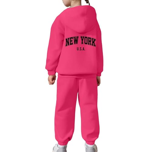 Girls 2 Piece Outfits Sweatsuit New York Letter Print Pullover Hoodie Sweatshirt Lounge Sets Jogger Sweatpants 2-13Years3