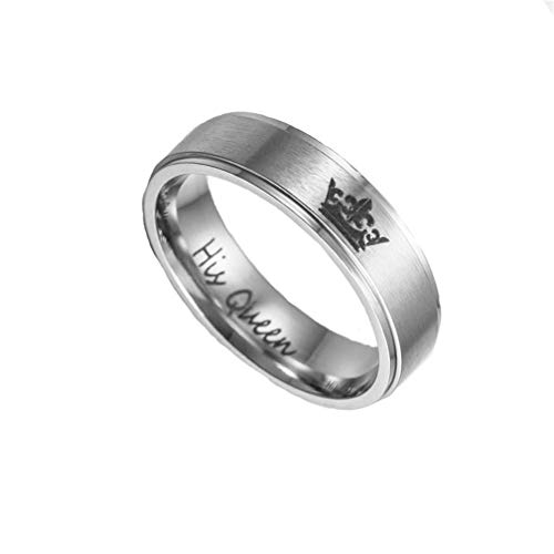 4EAELove Crown Promise Couple Rings King Queen Engraved Matching Promise Ring Wedding Annivesary Valentine's Day Stainless Steel Steel (His Queen for Women, 7)