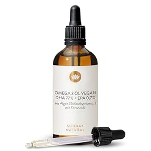 SUNDAY NATURAL® DHA Omega 3 Algenöl Vegan – Hochdosiert 1.000mg Omega 3 EPA DHA – 100ml – Natürlicher Zitronengeschmack – Triglycerid-Form – Laborgeprüft, ohne unnötige Zusätze
