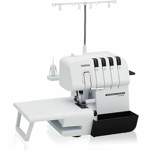 Image of Brother ST4031HD Serger, Strong & Tough Serger, 1,300 Stitches Per Minute, Durable Metal Frame Overlock Machine, Large Extension Table, 3 Included Accessory Feet, 12.99 x 14.37 x 17.01 in., White | Includes Extension Table and 3 Feet, Differential Feed, 2 Needles, 5-7 Mm Width, 2-4 Mm Length, 1 /5 /25-Yr Warranty