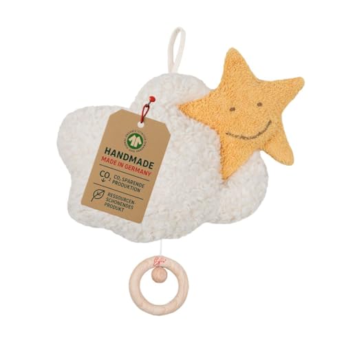 Efie Bio-Spieluhr-Stern auf Wolke - kontrolliert biologischer Anbau (KBA) - GOTS-Zertifiziert – handgefertigt in Deutschland - nachhaltig - Melodie (LaLeLu)