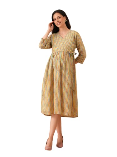 Image of The Mom Store Maternity and Nursing Dress | Pre and Post Pregnancy Dress for Womens | Zipper /Button Opening | Causal Wear | Trendy Stylish Causal Dresses for New Moms