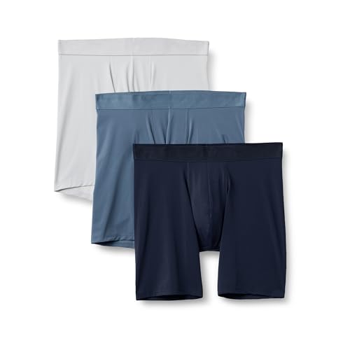 Amazon Essentials Boxer in Microfibra, Biancheria Intima Uomo, Pacco da 3, Blu/Blu Marino Blu/Grigio Chiaro, M
