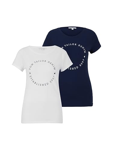 TOM TAILOR Denim Damen Doppelpack T-Shirt 1029695, 10360 - Real Navy Blue, L