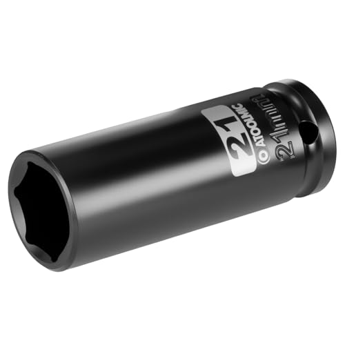 ATOOLMIC 1/2 Inch Drive x 21mm Impact Socket Metric Deep Socket 6 PT CR-MO for Easy Removal of Axle Nut (21mm)