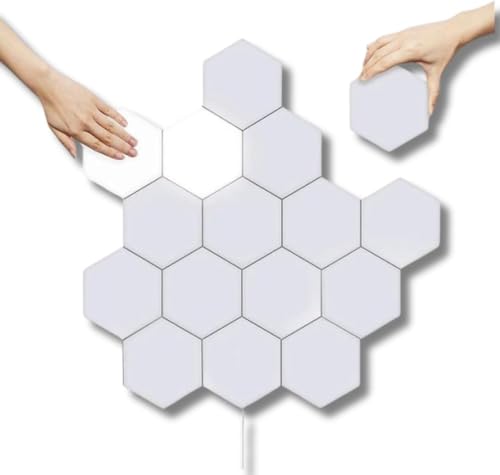 Kit com 5 Lâmpadas Quânticas LED Hexagonais Touch Modular – Iluminação Personalizável e Inovadora pa