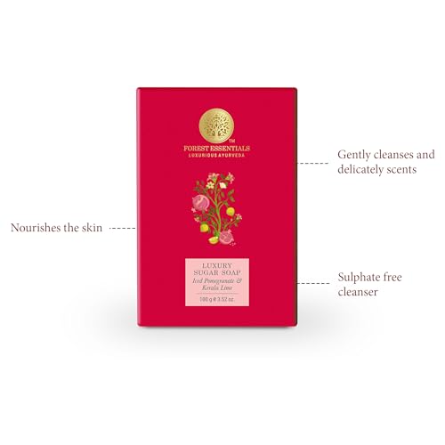 Forest Essentials Iced Pomegranate & Kerala Lime Soap | Ayurvedic Scented Handmade Bath Soap | Gently Cleanses & Softens Skin | With Natural Oils & Raw Cane Sugar