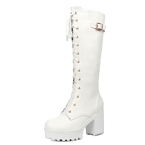 Image of Parisuit Women's Knee High Goth Platform Boots Lace Up Combat Boots