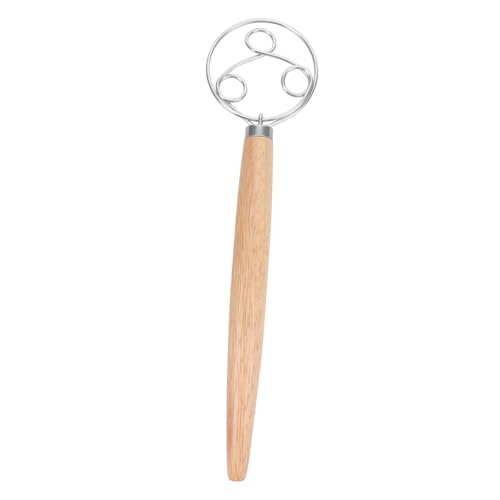 OHPHCALL 橡木柄キッチン手動ミキサー 粉泡立て器 手作りパン生地用 三重ループ?拌棒 多用途ケーキ ピザ クッキー調理ツール 再利用可能