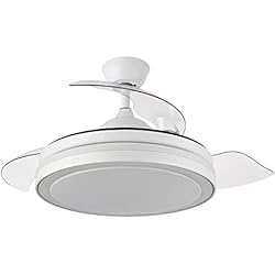 Lampara Ventilador Grandes FABRILAMP ESPARTA Ventilador de techo con luz led, motor DC, color blanco, aspas retráctiles, mando a distancia, temporizador, memoria de luz, 3 tonalidades y 6 velocidades