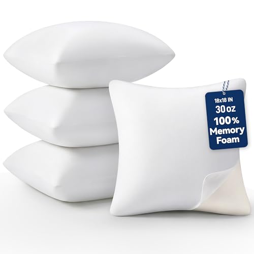 Image of AM AEROMAX 18x18 Inch Memory Foam Pillow Insert, Firm & Fluffy Square Throw Pillow for Couch and Bed, Premium Decorative Stuffer, Heavy Duty & Non-Flattening