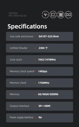 Image of Yeston RTX 3050 6GB GDDR6 Graphics Cards Nvidia pci Express 4.0 x8 Video Cards Desktop Computer PC Video Gaming Graphics Card