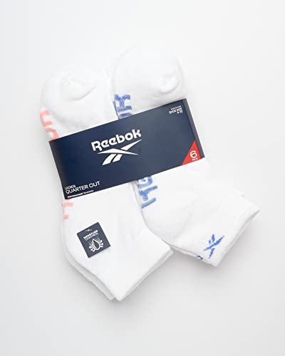 Image of Reebok Womens Quarter Socks Moisture Wicking Cushioned Ankle Socks, 6 Pack | Stretch Performance Fabric, Cushioned Heel & Toe, Secure Arch Support, Quarter Cut, Shoe Size 4-10