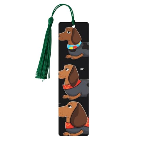 カラフルなタッセル付き木製しおり ダークグリーン、I Love My Dog ダックスフント 木製ブックマーカー パーソナライズ 木製ハンギングタグ オーナメント DIY クラフト しおり メンズ レディース 本好き向け