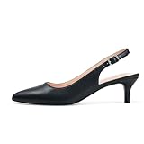 GENSHUO Slingback Heels for Women Black Low Heels Dress Shoes Kitten Pumps Dressy Heeled Sandals Size 9.5