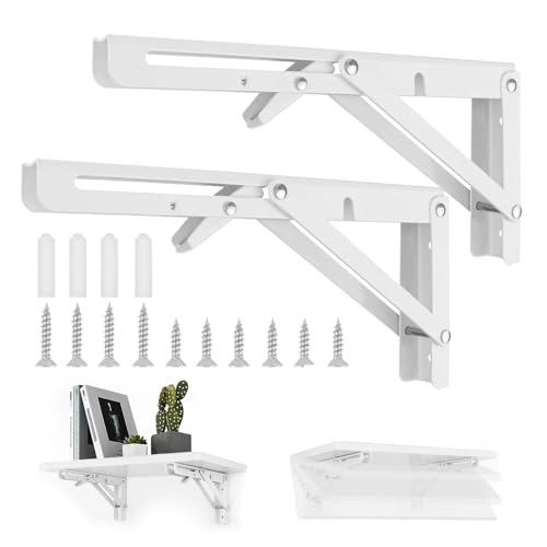 Lot de 2 consoles pliantes pour charges lourdes - 25 x 11,5 cm - Roulement de 35 kg - En acier inoxydable - Pour la maison, le bureau - Montage mural