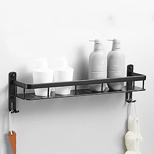 Duschablage Schwarz Duschablage ohne Bohren Badezimmerregal Selbstklebend mit Haken Wandmontierter Raum Aluminium für Badezimmer Küche-A1 Boden 60cm