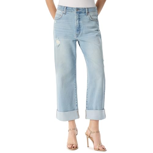 Jessica Simpson Womens Valentine Roll Cuff Wide Leg Boyfriend Ankle-to-Jean Standard