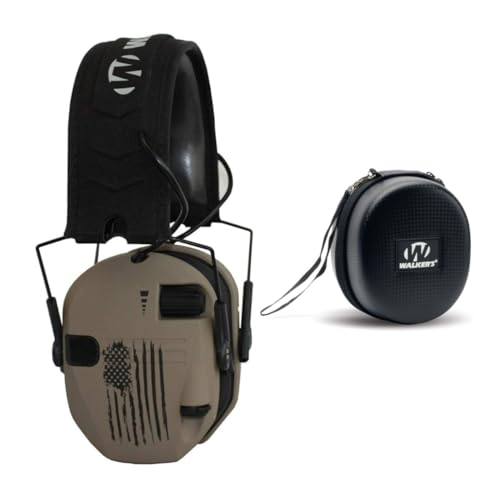 Walker's Razor Digital Electronic Ear Muff (US Flag-FDE) Bundle Shooting Hearing Protection Case (Black) (2 Items)