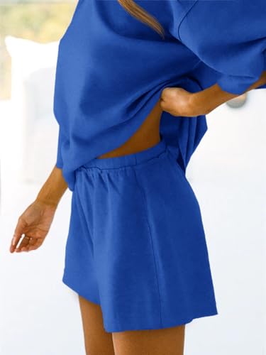 Image of Tankaneo Womens Pajama Sets 3 /4 Sleeve Oversized Tops & Loose Fit Shorts Lounge Set with Pockets Loungewear