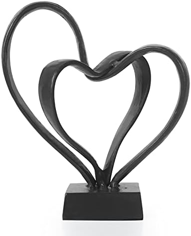 DreamsEden Modern Heart Statue Romantic Two Hearts Sculpture Cast Iron Couple Interlock Double Hearts Metal Decorative Figurine for Valentines Wedding Anniversary Home Decoration