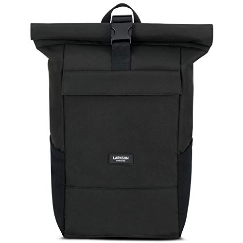 Larkson Rucksack Herren & Damen Schwarz - No 4 - Rolltop Backpack mit Laptopfach für Uni, Arbeit & Fahrrad - Großer Reiserucksack - Wasserabweisend