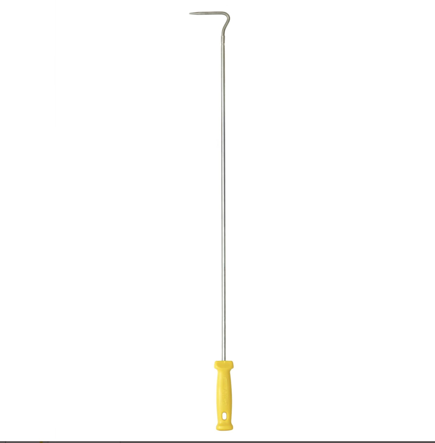 Gancio bucapizza in acciaio inossidabile 100% h. 135 cm. per pizze, J-forma, giallo, senza finitura, montaggio a soffitto, min. 0.5 kg, per metallo e mattone