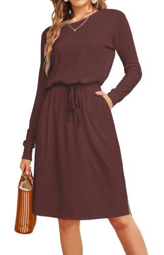 Image of Simier Fariry Womens Fall Winte Long Sleeve Knee Length Casual Dress with Pockets
