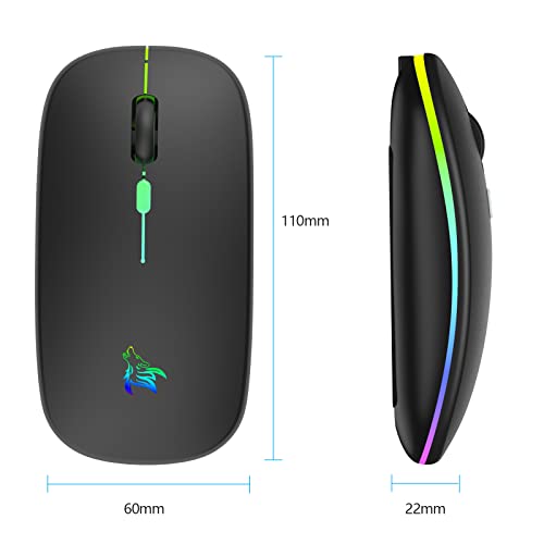 TQQ Maus Kabellos, 2,4 GHz-USB funkmaus, Bluetooth Maus, 1600 DPI Optical Tracking, Wiederaufladbare LED-Dual-Modus Mouse für Laptop, PC, iOS, Android, iPad, Windows