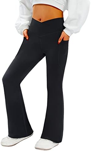 Women's Flare Yoga Pants with Pockets-V Crossover High Waisted Bootcut Yoga Leggings-Flare Workout Gym Leggings
