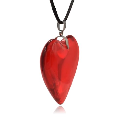 Large Red Semi-Transparent Solid Glass Heart Pendant Necklace2