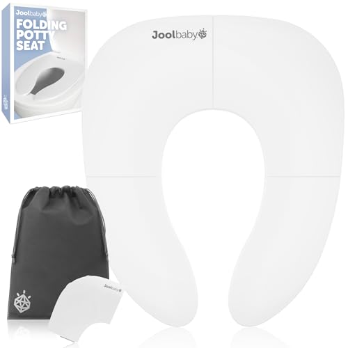 Image of Jool Baby Folding Travel Potty Training Seat for Toddlers, Fits Round & Oval Toilets, Non-Slip Suction Cups, Includes Free Travel Bag (White)