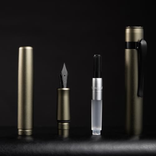 Image of Hongdian M2 Black Forest Mini Fountain Pen, Medium Soft Nib & Sleek Shape Aluminium Short Pocket Travel Pen (Space Gray)
