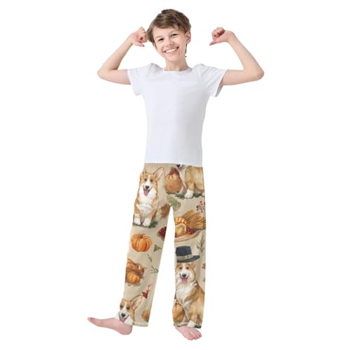 Corgi Dog Turkey Boys Long Pants Soft Trousers Elastic Waist Kids Lounge Bottoms with Pockets S-XL3