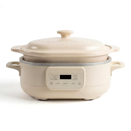 MAGNIFIQUE 6 Quart Programmable Casserole Slow Cooker, 8-in-1 Multi Cooker with Removable Non-Toxic Stoneware Crock, Claypot Slow Cooker, Rice-cooking, Nonstick, Oven Safe Pot to 450°F, Oatm