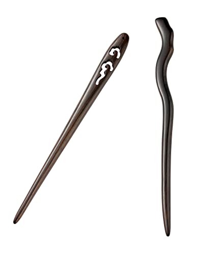Liasun Classical Handmade Carved Hair Sticks-Natural Black Sandalwood(ebony) Hair Styling Pins Chopsticks for Hair Updo Making Accessory-7 Inches Long (STY2 Pack of 2)