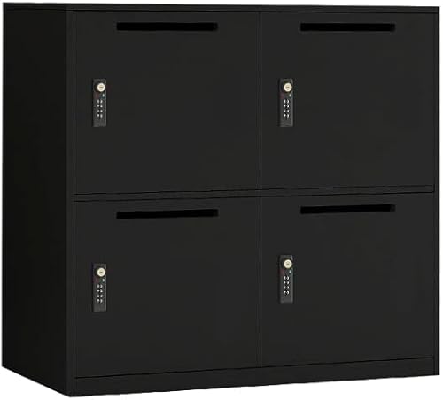 Fumedo 4 Doors Metal Storage Cabinet with Lock, Organizer,Steel Locker for Office, Home, Bank, School, Gym,Bedroom,Living Room. (Coded Lock, Black)