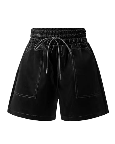 QIANXIZHAN Women's Leather Shorts, Faux High Waisted Wide