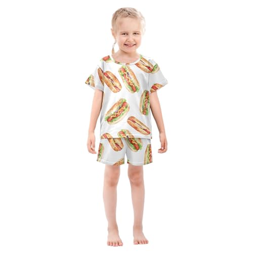 ALAZA Hotdog Watercolor Pajamas Short Sleeve 2 Piece Sleepwear Top and Bottom Pajama Set Unisex3