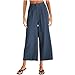 Wide Leg Pants Woman Summer Linen High Waisted Flowy Pleated Capri Pants 2025 Fashion Dressy Casual Cropped Trousers Dark Blue