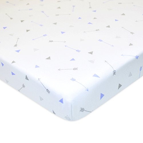 Image of American Baby Company 100% Natural Cotton Fitted Pack and Play Sheet 39 inch x 27 inch - Soft & Breathable Pack N Play Sheet for Playpen, Playard & Mini Crib Mattress, Silver Blue Arrow, for Boys & Girls