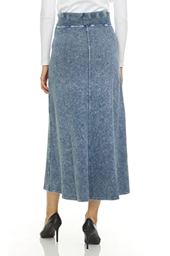 Womens Rib Denim Wash Long Maxi Skirt w/Wide Waistband3