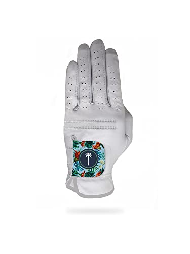 Palm Golf - AWG Golf Glove, All Weather, Durable Vegan Leather, Long Lasting, Premium Fit, Breathable and Sweat Wicking (Barrels and Birdies, Large, Left)